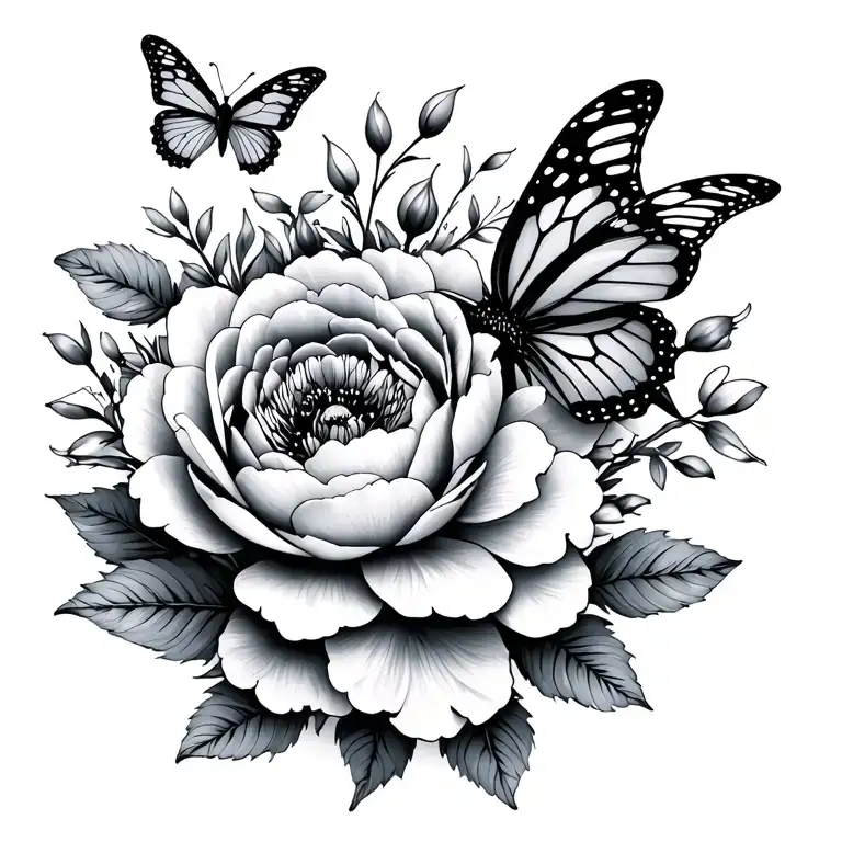 Little Stitch And Peonies And Butterfly