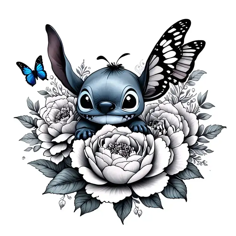 Little Stitch And Peonies And Butterfly