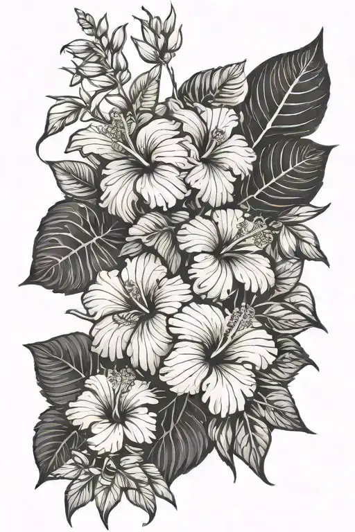 Hibiscus Flowers With Jungle Plants And The Eyes Of A Feline In The Dark