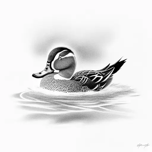A Detailed Black And Grey Portrait Of A Duck In Mid-flight