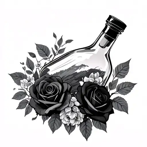 Boat In Bottle And Ten Black Roses