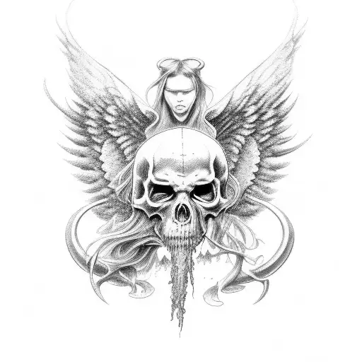 A Highly Detailed Black And Grey Tattoo Of Angels And Demons Locked In A Fierce Struggle