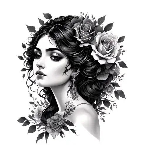 Goddess With Rose Petals In Hair