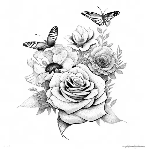 Flowers With A Butterfly And Moon