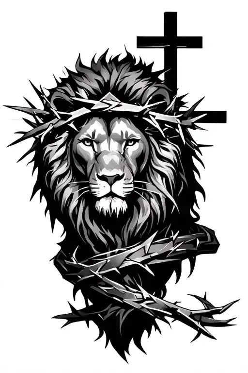 Lion Judah Crown Of Thorns Wrapped With Cross