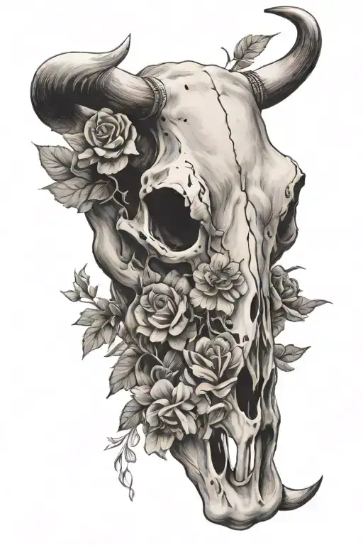 Cow Skull With Flowers Blooming