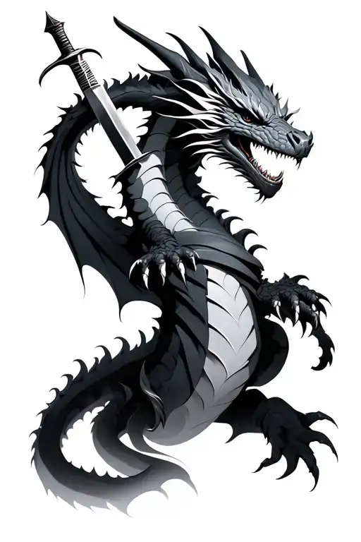 Realistic Dragon With Sword Wrapped