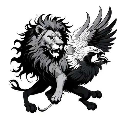 Lion Fighting A Pheonix