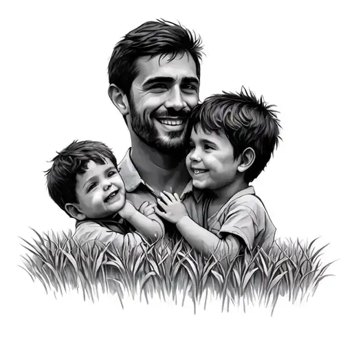 Dad With 2 Boys In Hayfield