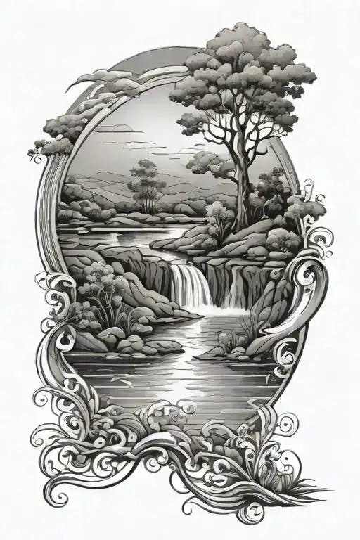 River Flowing To Horizon With Reflection In The Water