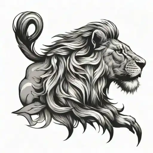 Side View Lion Head Black And Grey