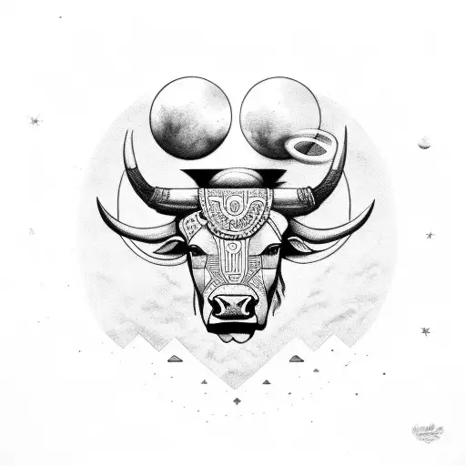 Taurus Bull With Venus And Jupiter And A Crow