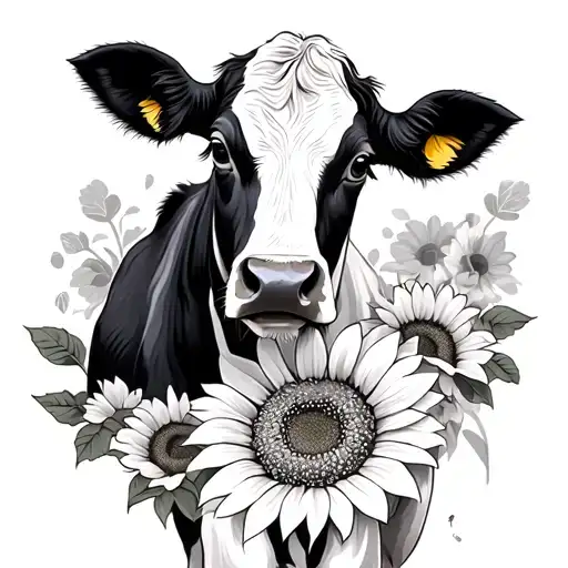 Cow And Sunflower
