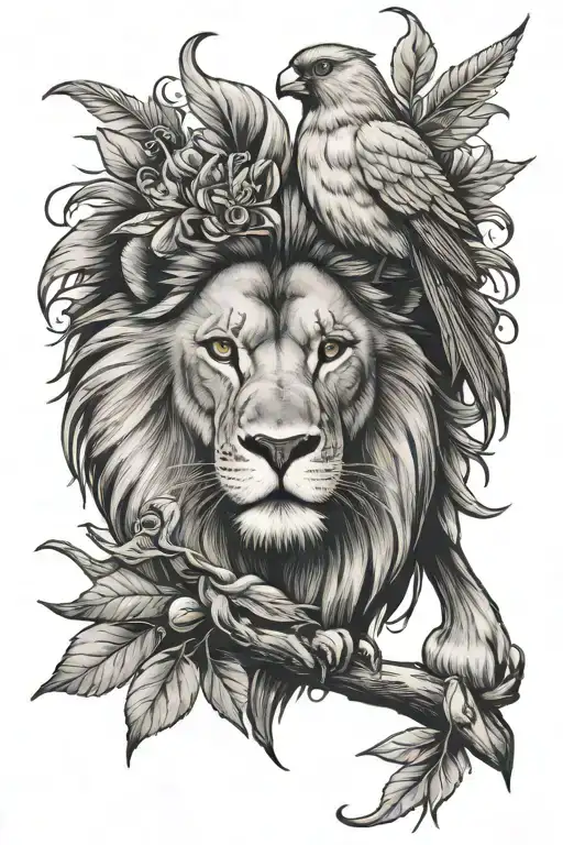 Lion And Cardinal Perched