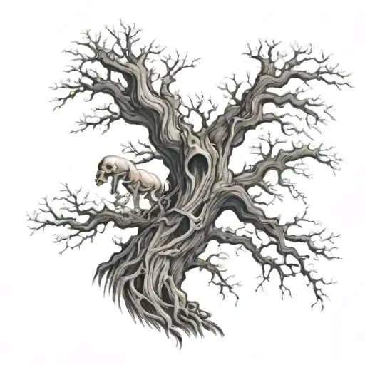 Oak Tree With Skeletons Hand Holding