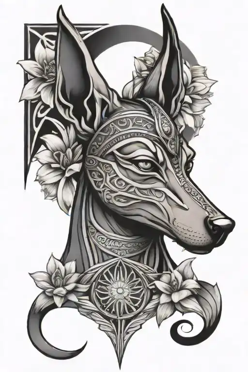 Anubis With Eye Of Horus And Lotus Flower Blooming
