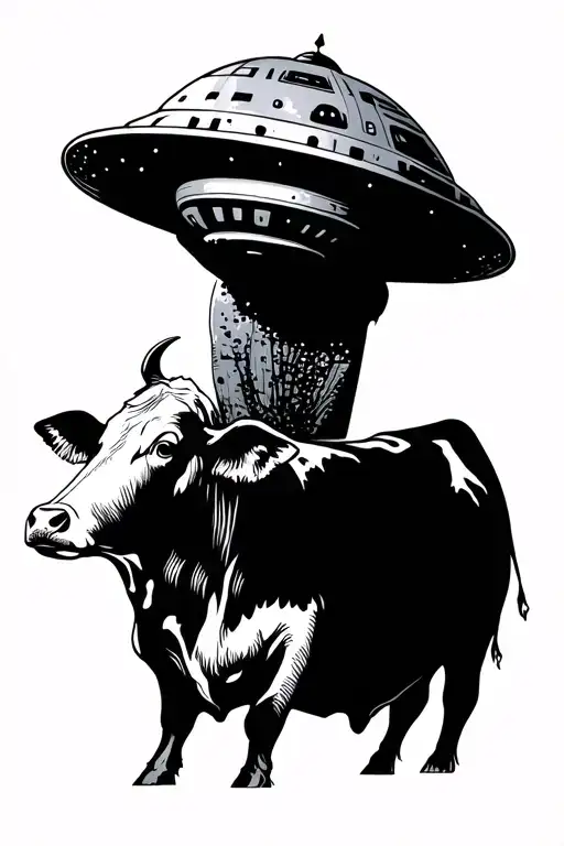 Minimalist Tattoo Classic Ufo Abducting A Cow