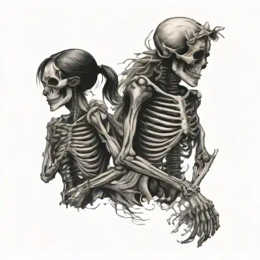 Male And Female Skeletons Holding Hands