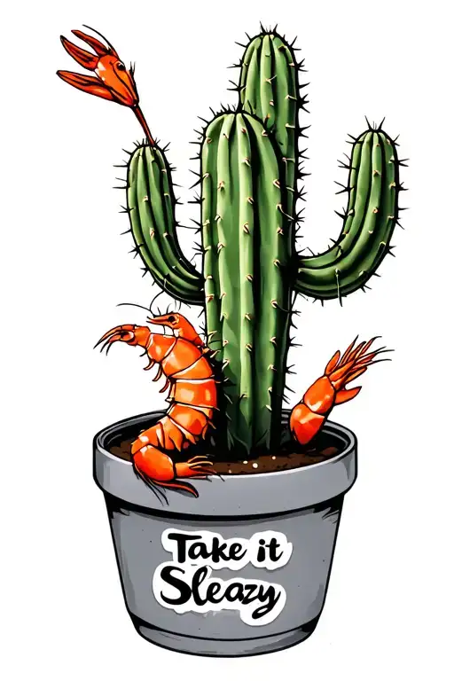 Potted Cactus And Shrimp With Take It Sleazy Text