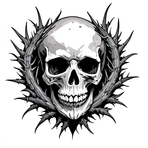 Thistle Thorns Skull Surrounded