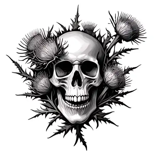 Thistles With Thorns Skull Surrounded