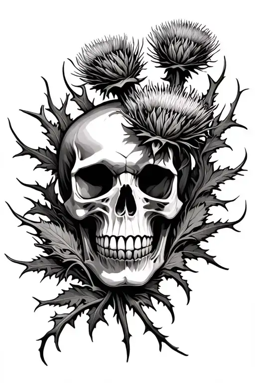 Thistles With Thorns Skull Surrounded