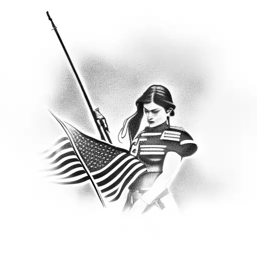 Female Soldier Walking Away Holding United States Flag