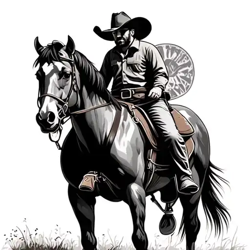 Cowboy Riding A Horse Standing