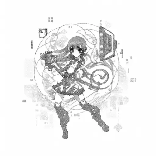 A Tattoo Of A Pixelated Anime Character Surrounded By Music Notes