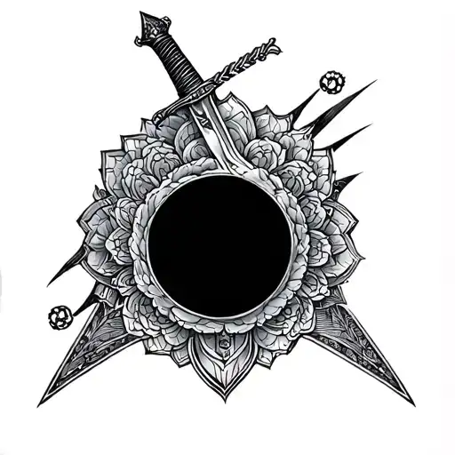 Monochrome Tattoo Sword And Mandela Style Sleeve