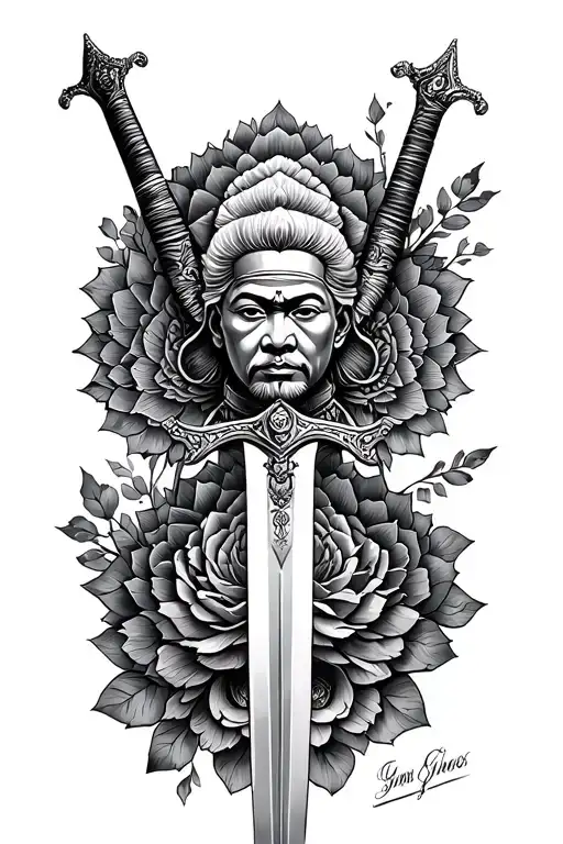 Monochrome Tattoo Sword And Mandela Style Sleeve