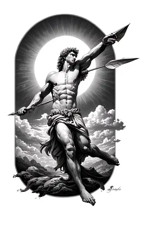 Apollo Dropping Down From The Sun Upsidedown Shooting An Arrow Down