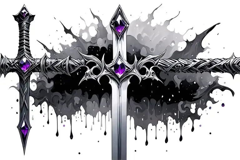 Long Sword Rain-quart With Minimal Purple Gems