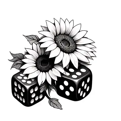 2 Small Dice With Sunflowers Instead Of Dots