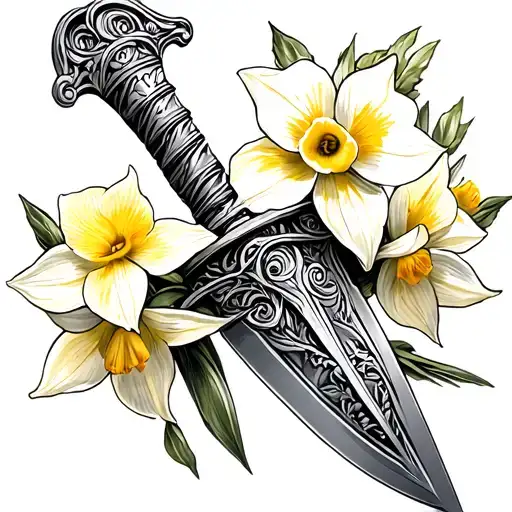 Dagger With Daffodil Flowers