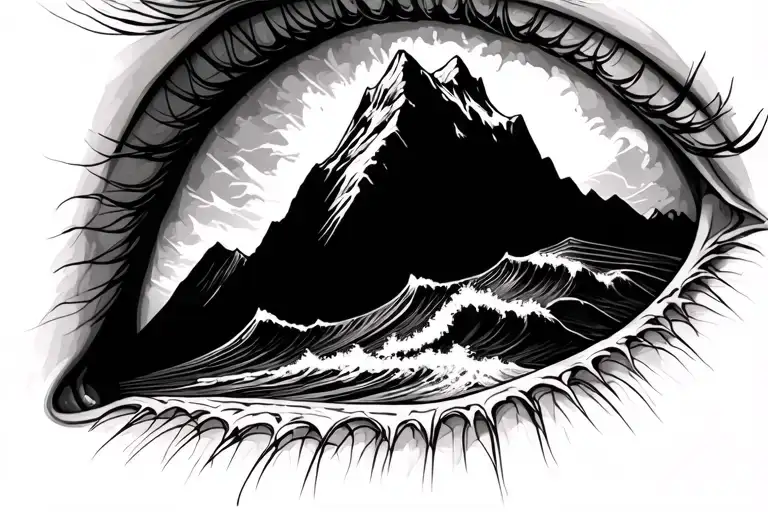 Mountain And The Ocean Inside The Pupil Of An Eye