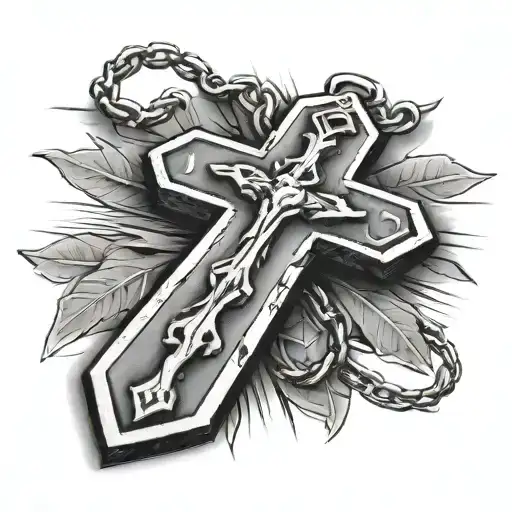 Modern Cross With Navy Dog Tags Hanging
