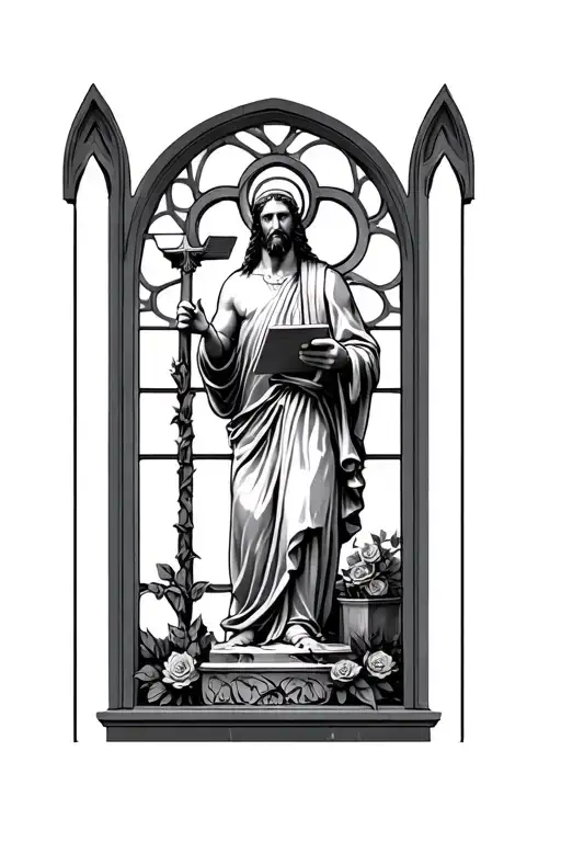 Rose Window With Statue Of Moses Holding The Tablets
