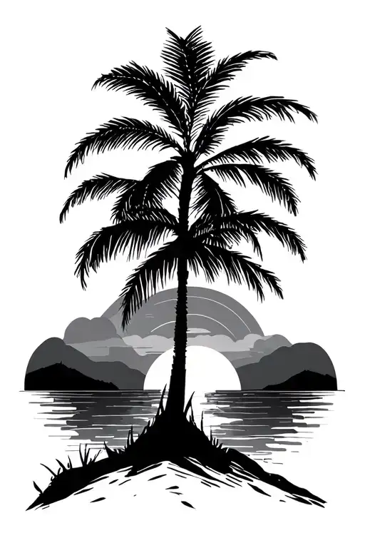 Plam Trees With Sunset Background