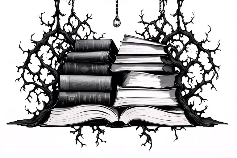 Books Surrounded By Black Vines Hanging