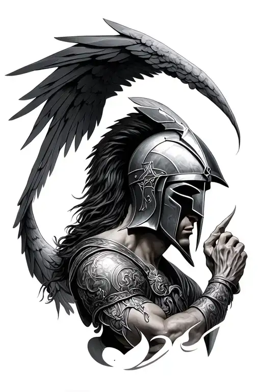 Saint Michael Defeatin Lucifer With Spartan Helmet