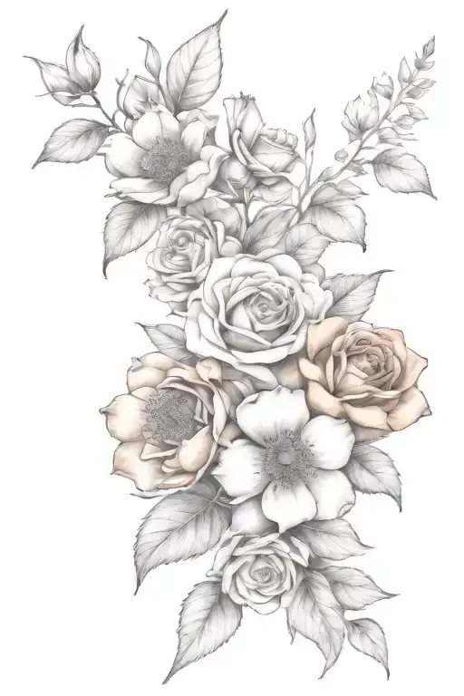 Birth Flowers Sleeve Tattoo Design Featuring Feb And Oct