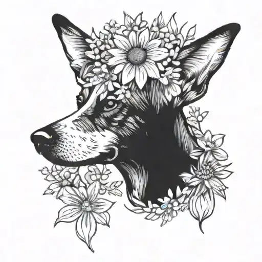 Dog Ears Surrounded With Oklahoma Wildflowers Intertwined