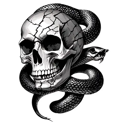 Cracked Skull With Snake Intertwined