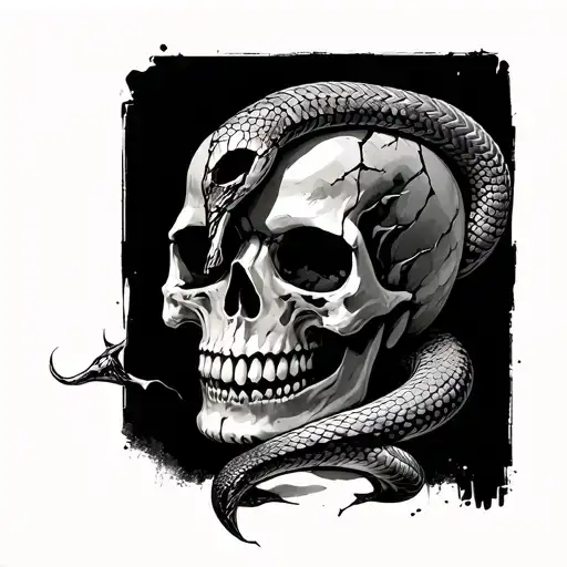 Cracked Skull With Snake Intertwined