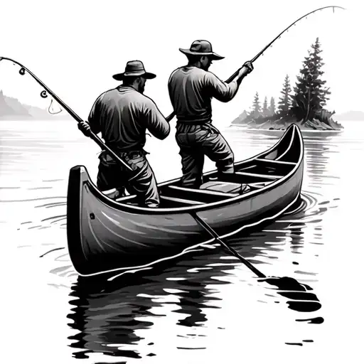 2 Guys Fishing Out Of A Canoe