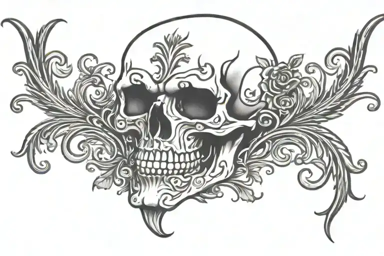 Skull With Line Flourish Pattern