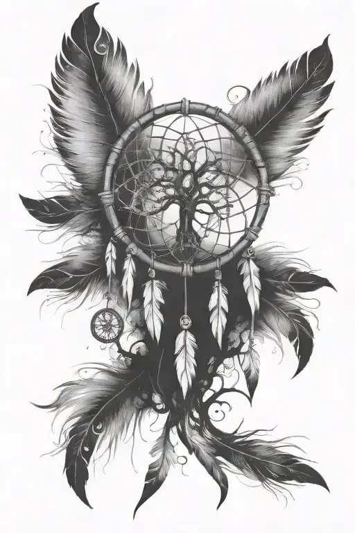 Tree Of Life Dream Catcher With Feathers Dangling