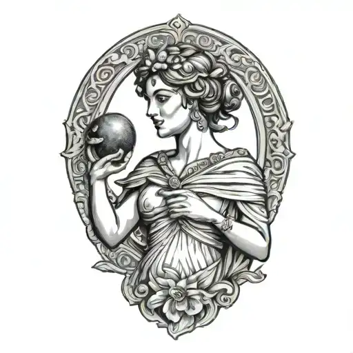 Greek Goddess Holding A Pomegranat Right Hand