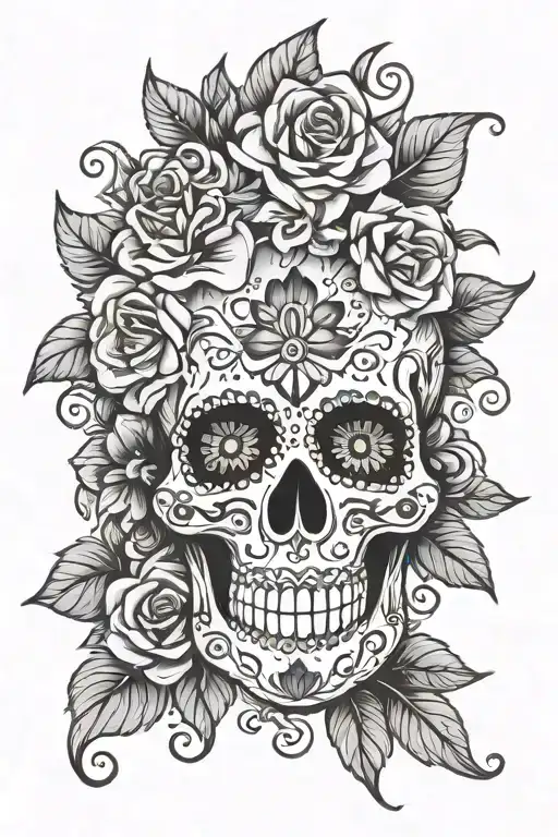Sugar Skull And Flowers